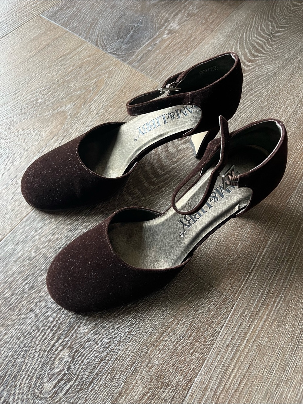 Vintage Y2K Women's Brown Velvet Mary Jane Heels Sam & Libby Size 7.5 NIB